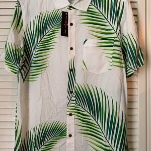 Margaritaville Green and White Casual Button Down Shirt